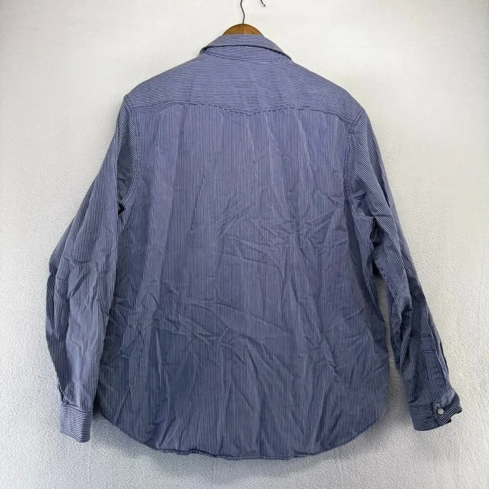 Vintage Ralph laure Shirt Men's XL Blue White Striped PRL Chinstrap Work Pocket